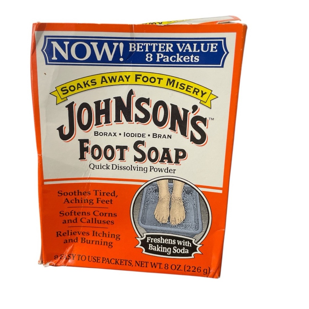 Johnson's Foot Soap Quick Dissolving Powder Open Box 8 Packets